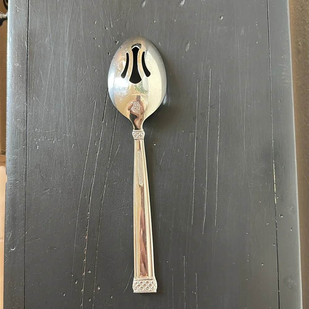 Waterford Padova Silver Stainless Steel Pierced Serving Spoon Utensil